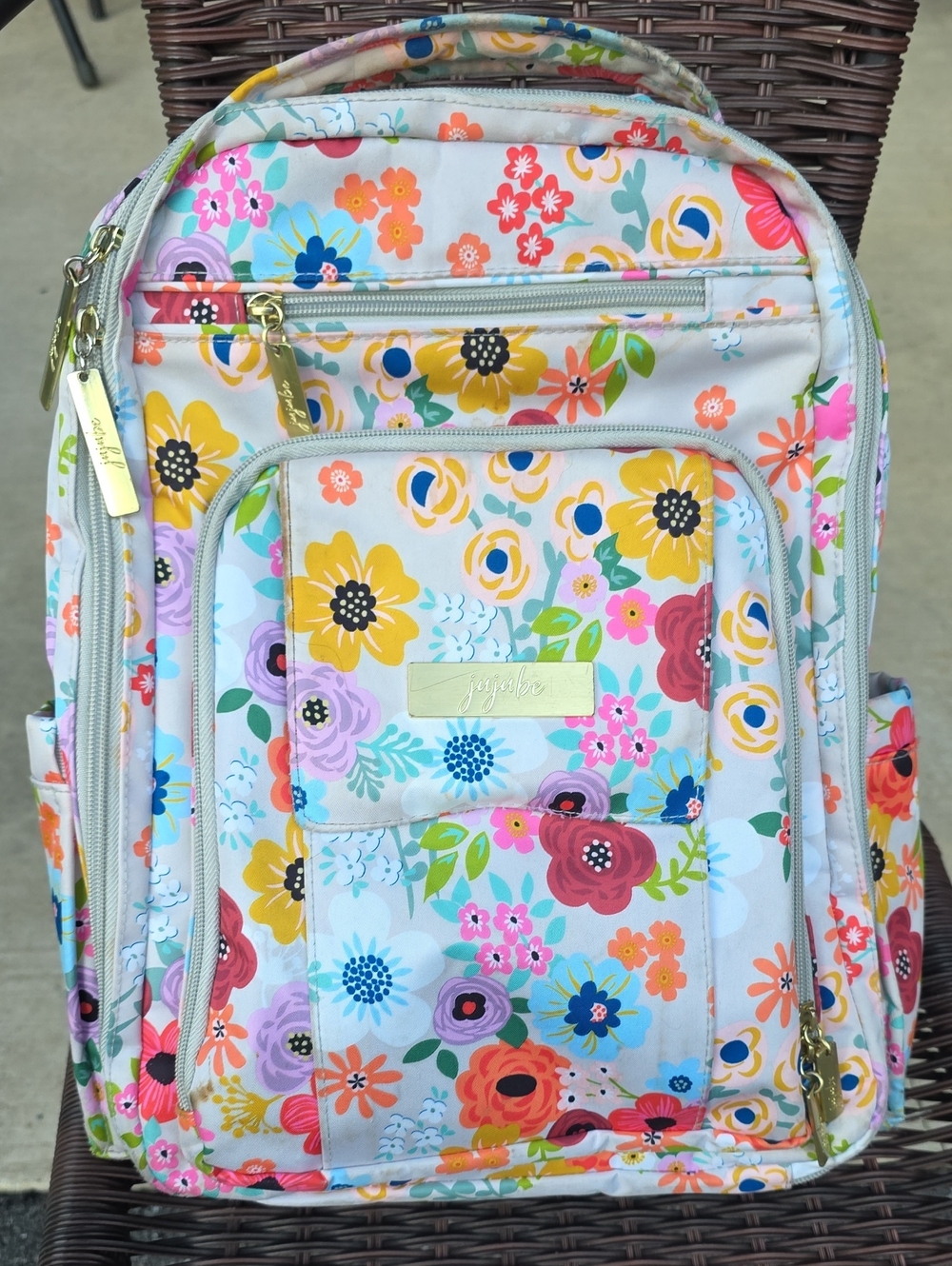 Jujube Floral Multi-Color Diaperbag Backpack with Gold Hardware